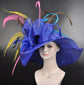 Royal Blue Kentucky Derby Hat: Wide Brim Sinamay Feather Fascinator