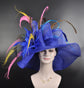 Royal Blue Kentucky Derby Hat: Wide Brim Sinamay Feather Fascinator