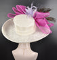 Wide Brim Sinamay Derby Hat: Fuchsia, Lavender, and Peacock Feather