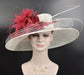Wide Brim Sinamay Kentucky Derby Hat: Burgundy Feather Flower