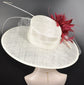 Wide Brim Sinamay Kentucky Derby Hat: Burgundy Feather Flower