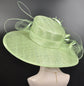 Spring Green Wide Brim Sinamay Derby Hat: Feather Flower Ascot Hat