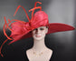 Red Feather Kentucky Derby Hat: Wide Brim Sinamay Ascot Hat