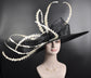 Black +Ivory Off White Kentucky Derby hat, Church hat, Wedding hat, Easter hat, Mother of Bride hat, Ascot hat, Wide Brim Sinamay Hat
