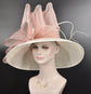 Wide Brim Sinamay Derby Hat: Ivory with Dusty Pink Bow