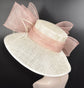 Wide Brim Sinamay Derby Hat: Ivory with Dusty Pink Bow