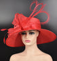 Red Sinamay Kentucky Derby Hat: Wide Brim Feathered Tea Party Hat