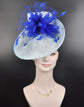 Powder Blue Sinamay Fascinator Hat: Royal Blue Feather Flower