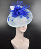 Powder Blue Sinamay Fascinator Hat: Royal Blue Feather Flower