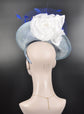 Powder Blue Sinamay Fascinator Hat: Royal Blue Feather Flower