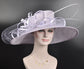 Lilac Wide Brim Sinamay Kentucky Derby Hat: Feather Flower Ascot Hat