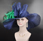Navy Sinamay Kentucky Derby Hat: Wide Brim Feather Church Hat