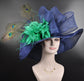 Navy Sinamay Kentucky Derby Hat: Wide Brim Feather Church Hat