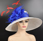 Wide Brim Sinamay Hat Church Kentucky Derby Hat Carriage Tea Party Wedding  W Jumbo Feather Flower white +more colors options