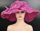 Violet Organza Derby Hat: Big Bow Flower, 7" Brim