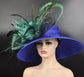 Royal Blue Kentucky Derby Hat: Sinamay Wide Brim with Peacock Feathers