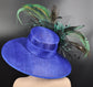 Royal Blue Kentucky Derby Hat: Sinamay Wide Brim with Peacock Feathers