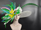 Wide Brim Sinamay Derby Hat: Feather Ascot Hat