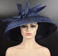 Audrey Hepburn Style Dome Hat Kentucky Derby Hat Tea Party Carriage Party 3 Layers Wide Brim Sinamay Hat Navy Blue