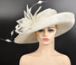 Ivory Sinamay Kentucky Derby Hat: Wide Brim Feathered Ascot Hat