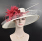 Wide Brim Sinamay Kentucky Derby Hat: Burgundy Feather Flower