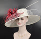 Wide Brim Sinamay Kentucky Derby Hat: Burgundy Feather Flower
