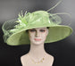 Spring Green Wide Brim Sinamay Derby Hat: Feather Flower Ascot Hat