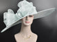 Powder Blue Derby Hat: Sinamay Bow, Feather Ascot Hat