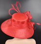 Red Sinamay Kentucky Derby Hat: Wide Brim Feathered Tea Party Hat