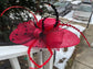 Red & Black Sinamay Derby Hat: Wide Brim Feather Ascot Hat