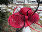 Red & Black Sinamay Derby Hat: Wide Brim Feather Ascot Hat