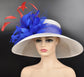 Wide Brim Sinamay Hat Church Kentucky Derby Hat Carriage Tea Party Wedding  W Jumbo Feather Flower white +more colors options