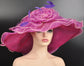 Violet Organza Derby Hat, Wide Brim, Big Bow, Wedding Tea Party