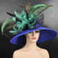 Royal Blue Kentucky Derby Hat: Sinamay Wide Brim with Peacock Feathers