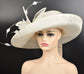 Ivory Sinamay Kentucky Derby Hat: Wide Brim Feathered Ascot Hat