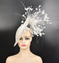 White Kentucky Derby Hat Sinamay Disc Fascinator Hat with  Jumbo Goose Feather Flowers  15 colors available
