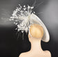 White Kentucky Derby Hat Sinamay Disc Fascinator Hat with  Jumbo Goose Feather Flowers  15 colors available
