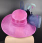 Church Kentucky Derby HatCarriage Tea Party Wedding Wide Brim Royal Ascot Hat Sinamay Hat Hot Pink w Navy Blue Poweder Blue Turquoise Pink
