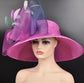 Sinamay Kentucky Derby Hat: Hot Pink Wide Brim Feather Ascot Hat