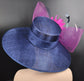 Church Kentucky Derby Hat Carriage Tea Party Wedding Wide Brim Sinamay Hat Navy Blue w Fuchsia Pink  Poweder Blue Turquoise Pink