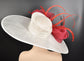 White Kentucky Derby Hat: Red Feather Ascot Fascinator