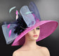 Church Kentucky Derby HatCarriage Tea Party Wedding Wide Brim Royal Ascot Hat Sinamay Hat Hot Pink w Navy Blue Poweder Blue Turquoise Pink