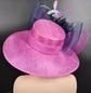 Sinamay Kentucky Derby Hat: Hot Pink Wide Brim Feather Ascot Hat