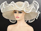 Ivory Sinamay Kentucky Derby Hat: Feather Flower Tea Party Church Hat