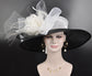 Church Kentucky Derby Hat Wide Brim Sinamay Hat  Carriage Tea Party Wedding  Black w White