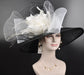 Church Kentucky Derby Hat Wide Brim Sinamay Hat  Carriage Tea Party Wedding  Black w White
