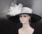 Church Kentucky Derby Hat Wide Brim Sinamay Hat  Carriage Tea Party Wedding  Black w White
