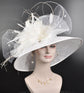 Church Kentucky Derby Hat Carriage Tea Party Wedding  Feather Flowers  Jumbo Bows and Ostrich  Quills White
