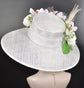 Wide Brim Sinamay Derby Hat: White Peony & Orchid Design