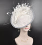 White Sinamay Fascinator: Feather Flower Kentucky Derby Hat